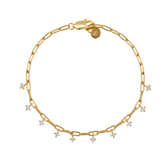 Gold White Zirconia Charm Bracelet