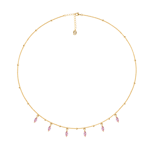 Gold Necklace with Pink Zirconia Stones