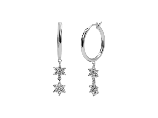 Silver Two Stars Hoop Earrings