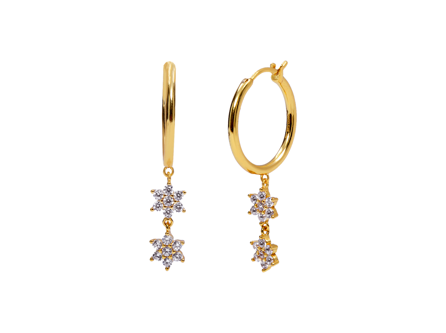 Gold Two Stars Hoop Earrings