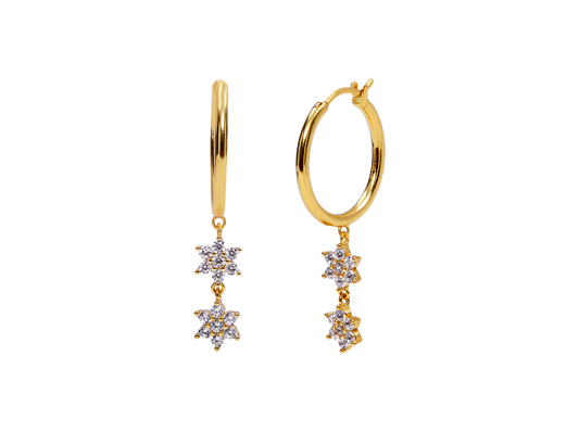 Gold Two Stars Hoop Earrings