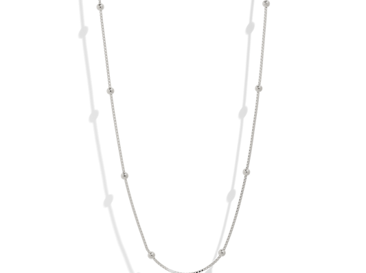 Silver Box Chain Necklace with Solid Beads