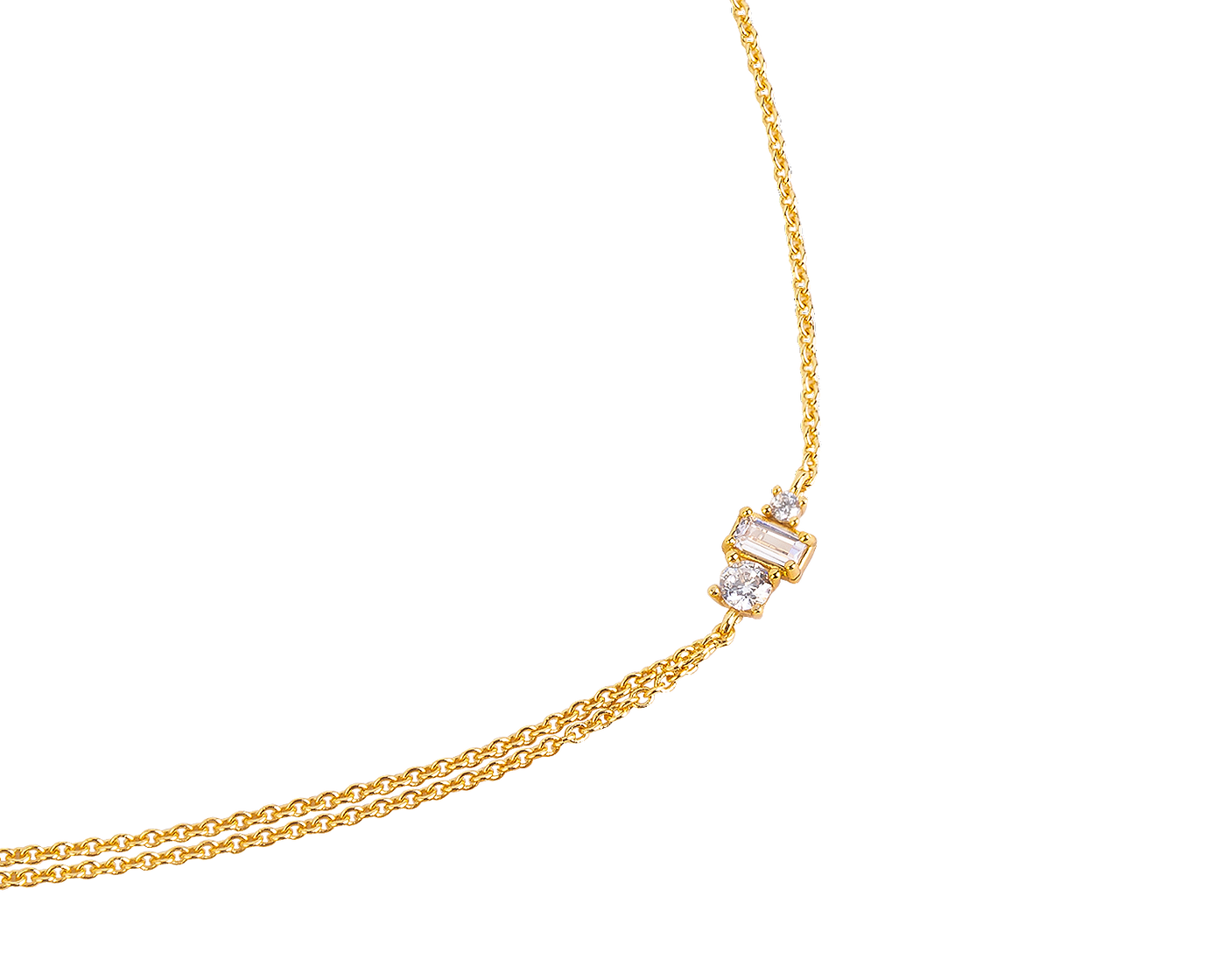 Gold Necklace with White Zirconia Stones